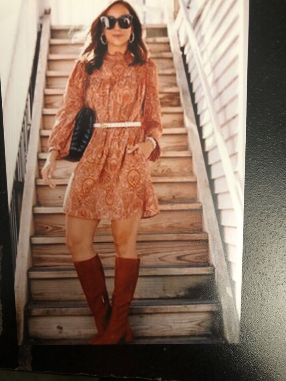 A NEW DAY- WOMEN'S ORANGE PAISLEYPRINT LONG SLEEVE KNEE LENGHT DRESS SIZE SMALL